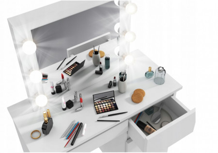 SEA512 - Set Masa toaleta cosmetica machiaj oglinda masuta vanity, oglinda cu LED-uri - Alb sau Maro