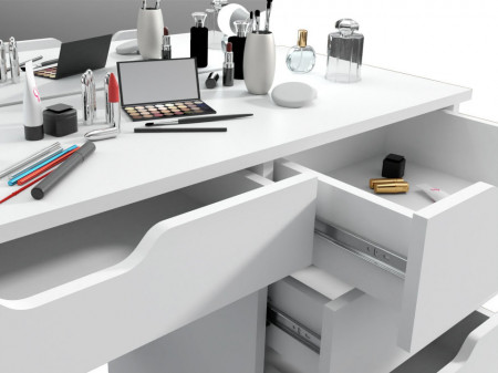 SEA514 - Set Masa toaleta, 110 cm, cosmetica machiaj cu sau fara scaun, masuta vanity, oglinda cu LED-uri - Alb