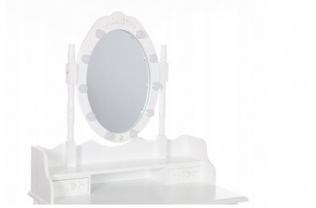 SEA517 - Set Masa alba toaleta, 75 cm, cosmetica machiaj oglinda cu LED, masuta vanity, scaunel, taburet tapitat