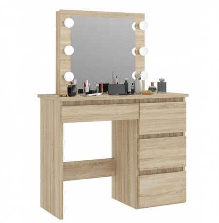 SEA512 - Set Masa toaleta cosmetica machiaj oglinda masuta vanity, oglinda cu LED-uri - Alb sau Maro