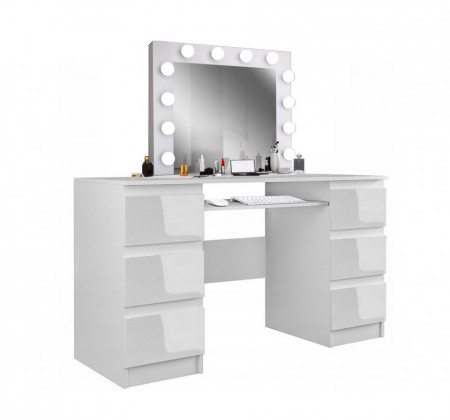 SEA540 - Set Masa toaleta, 130 cm, cosmetica machiaj, masuta vanity, oglinda cu LED-uri - Alb Lucios sau Mat