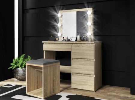 SEA512 - Set Masa toaleta cosmetica machiaj oglinda masuta vanity, oglinda cu LED-uri - Alb sau Maro