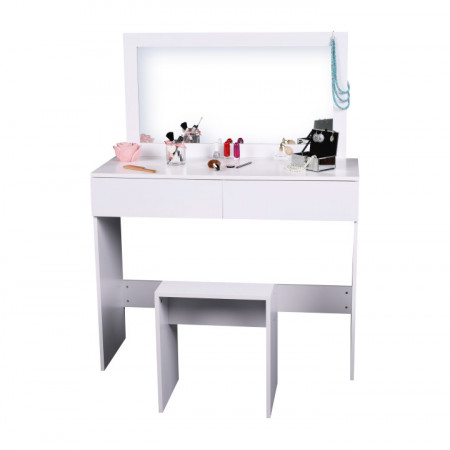 SEA604 - Set Masa toaleta, 100 cm, consola cosmetica machiaj masuta vanity make-up cu oglinda si scaun - Alb