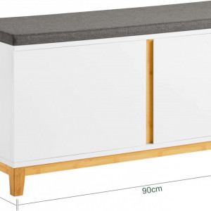 BAA34 - Banca 90 cm pentru Hol, pantofi, depozitare - Alba