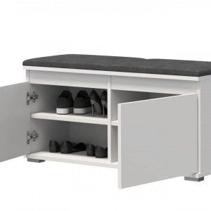 BAA505 - Banca 100x37x51 cm, Pantofar pentru Hol, pantofi, depozitare - Alb cu tapiterie Gri/Albastru/Verde