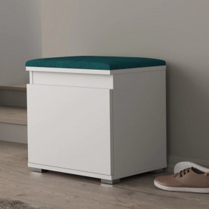 BAA506 - Banca 50x37x51 cm, Pantofar pentru Hol, pantofi, depozitare - Alb cu tapiterie Gri/Albastru/Verde