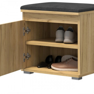 BAM509 - Banca 50x37x51 cm, Pantofar pentru Hol, pantofi, depozitare - Culoarea Stejar cu tapiterie Gri/Albastru/Verde