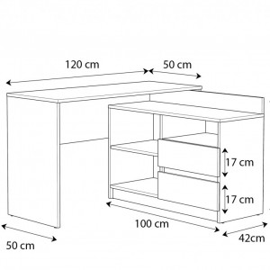 BIA515 - Birou pe colt, 120x105x75 cm, masa de calculator cu 2 sertare, office - Alb