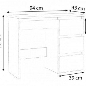 BIA516 - Birou 94 cm, masa de calculator cu 4 sertare, office - Alb-Maro, Colectia LIAM