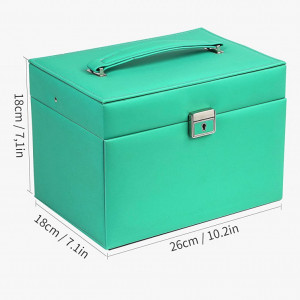 CJV1 - Cutie, cutiuta, caseta bijuterii cu oglinda, depozitare, imitatie piele - Verde