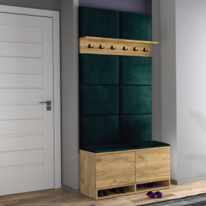 CUI508 - Cuier 100x37x213 cm - 6 agatatori haine, hol, pantofar - Culoarea Stejar