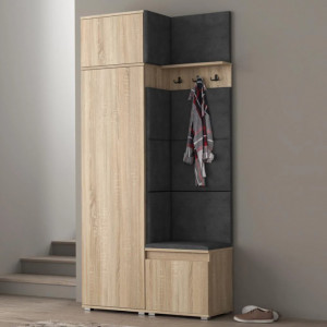 CUI513 - Cuier 104x37x214 cm - 3 agatatori haine, hol, pantofar - Sonoma, tapiterie Turcoaz/Gri/Albastru