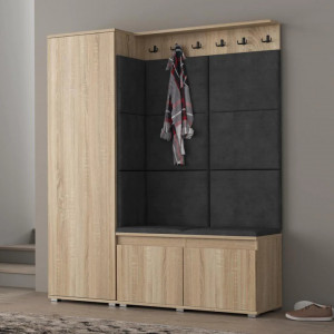 CUI517 - Cuier 154x37x177 cm - 6 agatatori haine, hol, pantofar - Sonoma, tapiterie Verde/Gri/Albastru