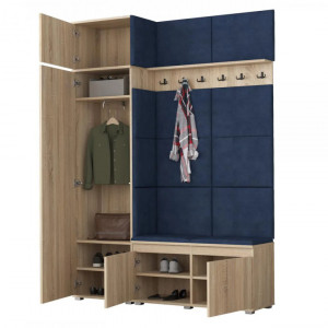 CUI520 - Cuier 154x37x214 cm - 6 agatatori haine, hol, pantofar - Sonoma, tapiterie Verde/Gri/Albastru