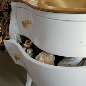 ELN504 - Set Mobilier Baie Narciso - Comoda, Lavoar, Oglinda, Aplici, Alb-Auriu