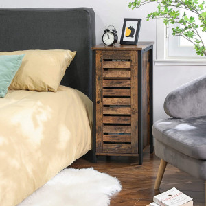 NOI10 - Noptiera inalta, 37x30x80 cm comoda ingusta pentru dormitor sau living stil industrial - Maro