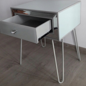 NOOG505 - Noptiera oglinda 50 cm, cu 1 sertar, dormitor - Oglinda - Argintiu-Alb