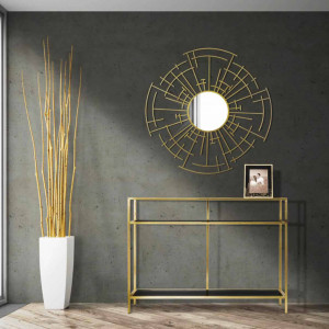 OGAU805 - Oglinda ornamentala 90 cm, pentru perete, dormitor, living, baie - Auriu