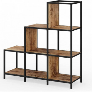 RAI225 - Rafturi 90 cm, cu 6 cuburi, pentru living, birou, hol, biblioteca stil industrial - Maro