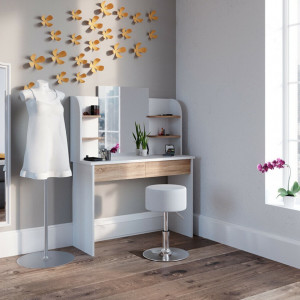 SEA275 - Set Masa toaleta cosmetica machiaj oglinda masuta vanity, oglinda cu sau fara LED - Alb-Maro