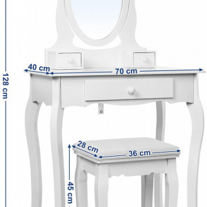 SEA290 - Set Masa toaleta, 70 cm, cosmetica machiaj, oglinda , masuta vanity, comoda make-up, scaun tapitat - Alb