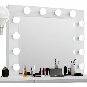 SEA516CN - Set Masa toaleta, 120 cm, cosmetica machiaj, masuta vanity, oglinda cu LED-uri cu manere tip Black Crystal - Alb
