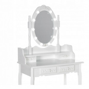 SEA517 - Set Masa alba toaleta, 75 cm, cosmetica machiaj oglinda cu LED, masuta vanity, scaunel, taburet tapitat