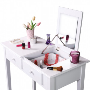 SEA602 - Set Masa toaleta, 80 cm, consola cosmetica machiaj masuta vanity make-up cu oglinda rabatabila - Alb