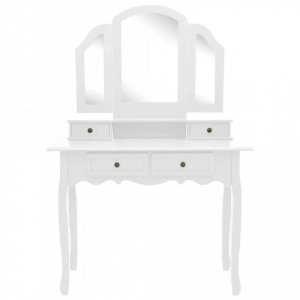 SEA69 - Set Masa toaleta, 100 cm, cosmetica machiaj cu oglinda si scaun, masuta vanity - Alb