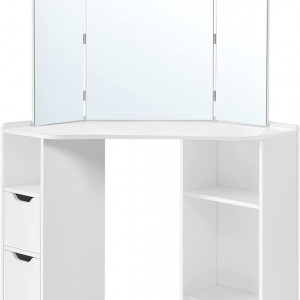 SEA72 - Set Masa toaleta pe colt 110 cm, cosmetica machiaj cu oglinda, masuta vanity - Alb