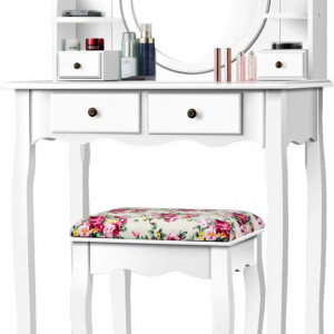SEA73 - Set Masa toaleta 75 cm, cosmetica machiaj cu oglinda, masuta vanity - Alb
