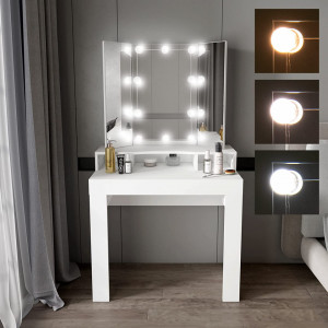 SEA82 - Set Masa toaleta, 90 cm, cosmetica, masa machiaj cu oglinda cu sau fara LED, masuta vanity - Alb