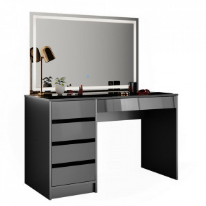 SEG208 - Set Masa toaleta, 120 cm, moderna cosmetica machiaj oglinda cu LED, masuta vanity - Gri Antracit Lucios