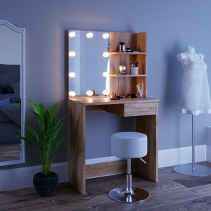 SEM217 - Set Masa toaleta 75 cm, cosmetica machiaj oglinda cu sau fara LED, masuta vanity Maro