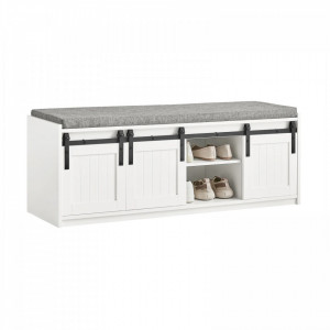BAA35 - Banca 120 cm pentru Hol, pantofi, depozitare - Alba