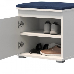 BAA506 - Banca 50x37x51 cm, Pantofar pentru Hol, pantofi, depozitare - Alb cu tapiterie Gri/Albastru/Verde