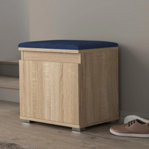 BAM508 - Banca 50x37x51 cm, Pantofar pentru Hol, pantofi, depozitare - Sonoma cu tapiterie Gri/Albastru/Verde