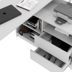 BIA515 - Birou pe colt, 120x105x75 cm, masa de calculator cu 2 sertare, office - Alb