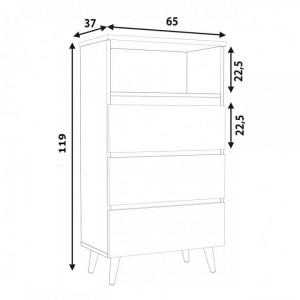 COA507 - Comoda 65 cm, cu 3 sertare si 1 raft pentru dormitor, living, dining: Alb-Maro, Colectia LIAM