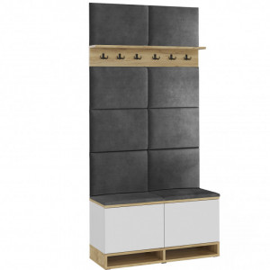 CUI509 - Cuier 100x37x213 cm - 6 agatatori haine, hol, pantofar - Culoarea Alb-Stejar