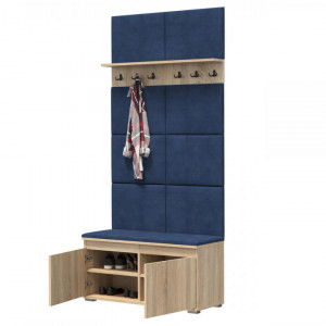CUI526 - Cuier 100x37x214 cm - 6 agatatori haine, hol, pantofar - Sonoma, tapiterie Verde/Gri/Albastru