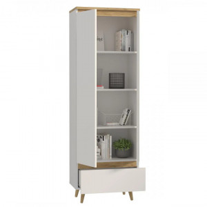 DUA501 - Dulap 65 cm pentru birou, sifonier dormitor cu 2 usi - Alb-Maro, Colectia LIAM