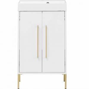 IASMIN6 - Masca de chiuveta si chiuveta, alba cu manere aurii - Mobilier Baie IASMIN