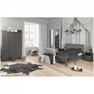 NOG601 - Set 2 Noptiere gri, 44 cm, cu 2 sertare pentru dormitor