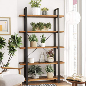RAI31 - Rafturi 105x33x177 cm, pentru birou, living, hol, dormitor, stil industrial - Maro