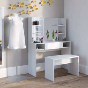 SEA269 - Set Masa toaleta cosmetica machiaj, 100 cm, cu oglinda make-up cu sau fara LED-uri, masuta vanity - Alb