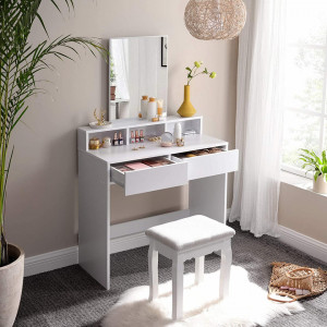 SEA344 - Set Masa toaleta cosmetica 80 cm machiaj masuta vanity, oglinda make-up, cosmetica - Alb
