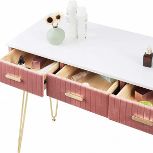 SEA349 - Set Masa toaleta, 100 cm, cosmetica machiaj cu oglinda si scaun, masuta vanity - Alb