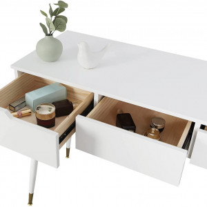 SEA365 - Set Masa toaleta, 100 cm, cosmetica machiaj, oglinda, masuta vanity - Alb-Auriu