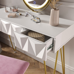SEA366 - Set Masa toaleta, 100 cm, cosmetica machiaj, oglinda, masuta vanity - Alb-Auriu